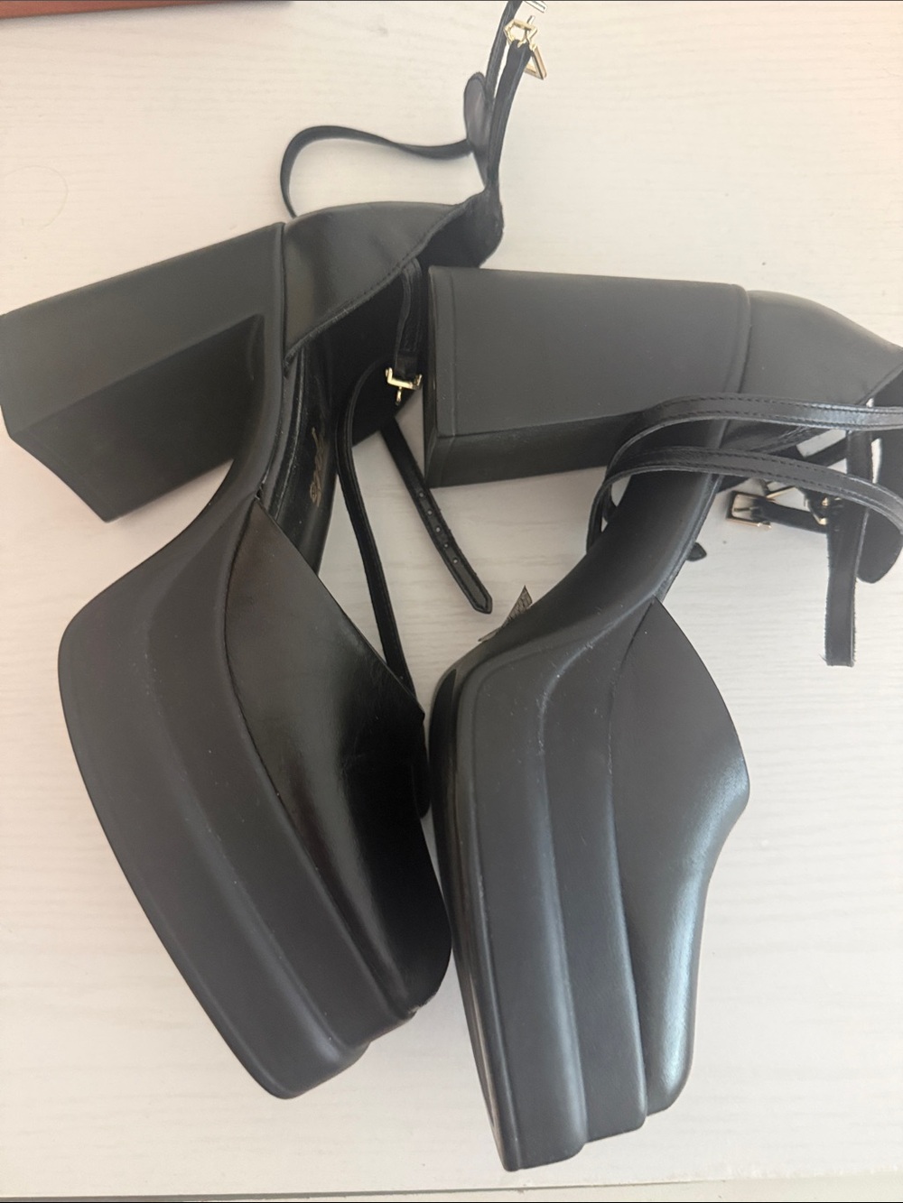 Free People Mary Jane’s Black Square-Toe Platform 3 Ankle-Strap Heels - Picture 5 of 6